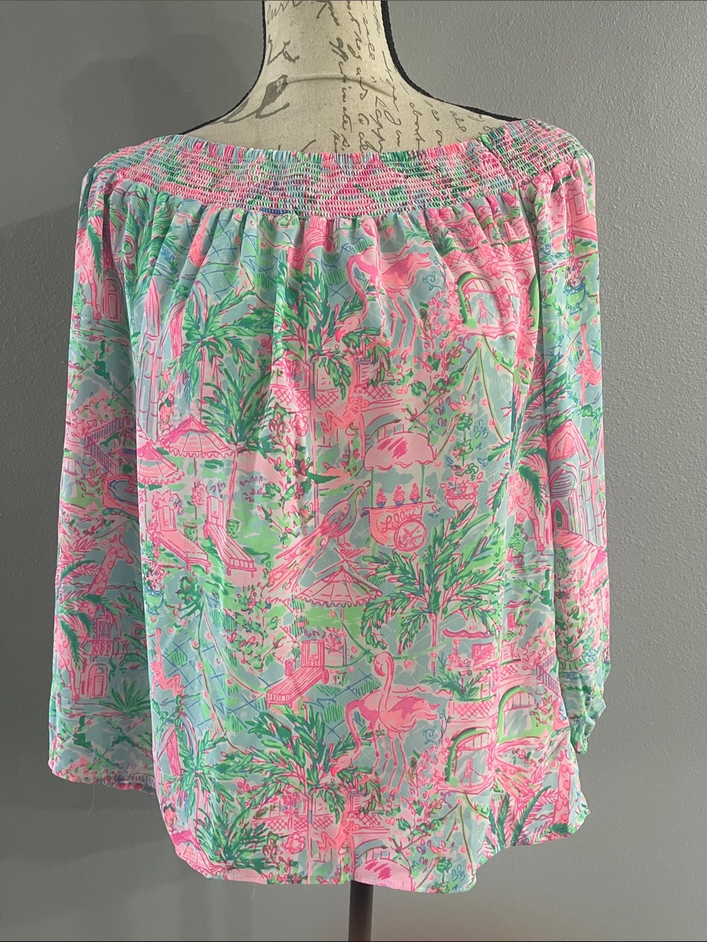 Lilly Pulitzer Off-Shoulder Tropical Print Blouse in Pink & Mint